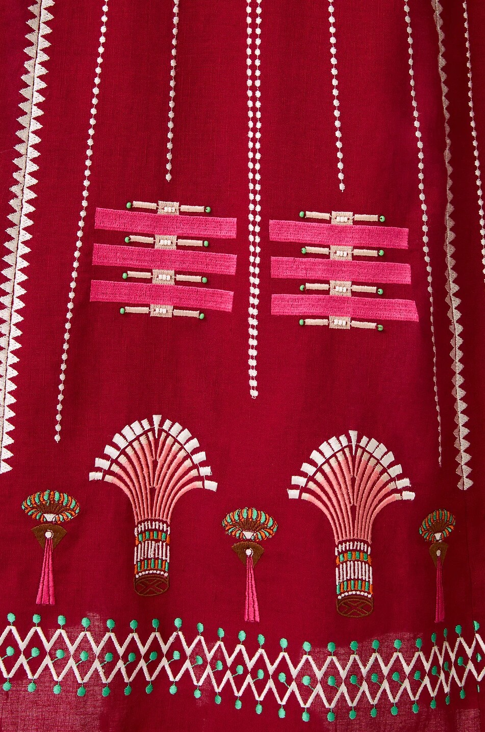 EMPORIO SIRENUSE Camille embroidered linen and cotton long skirt Women RED 4