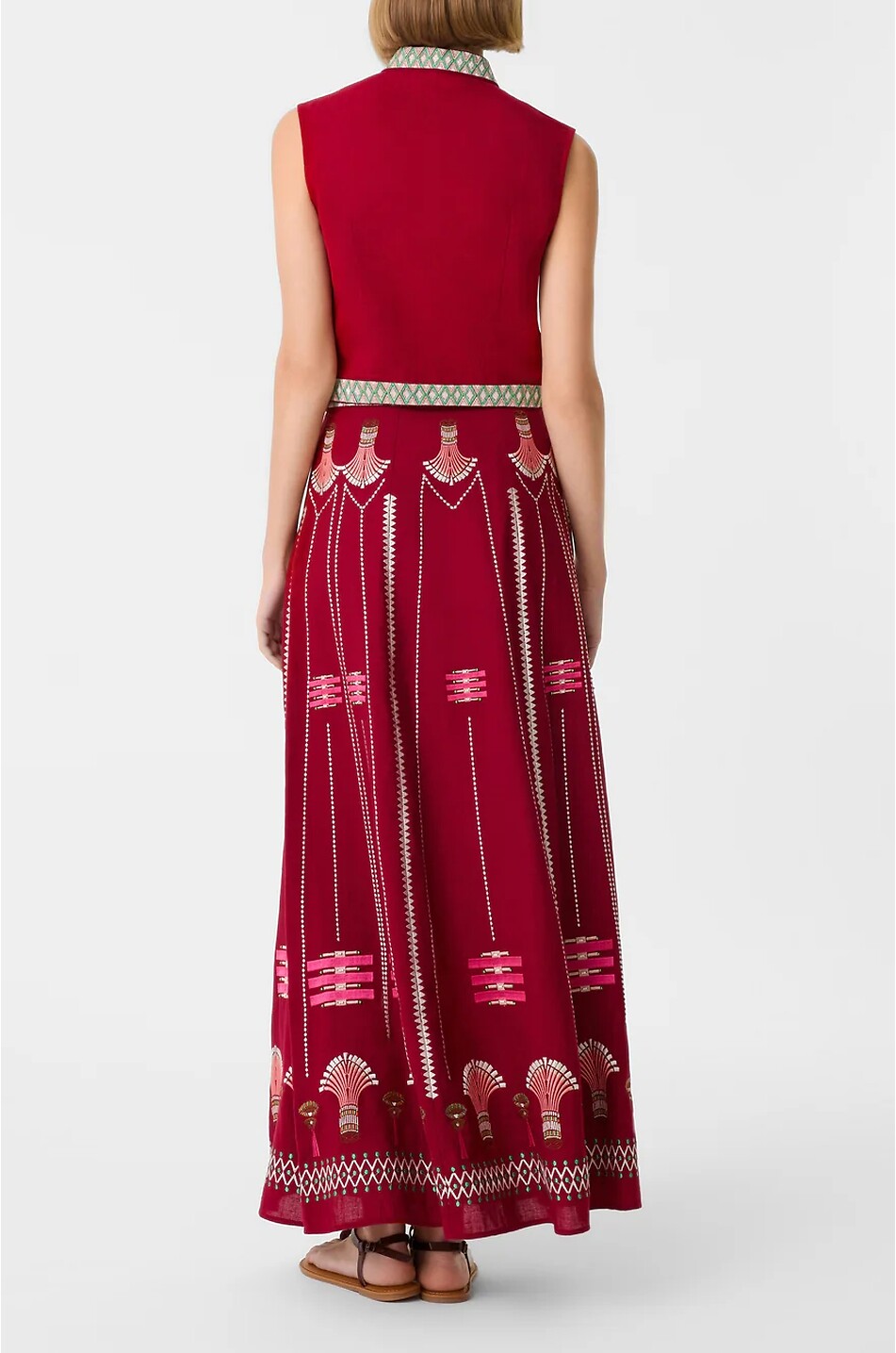 EMPORIO SIRENUSE Camille embroidered linen and cotton long skirt Women RED 3