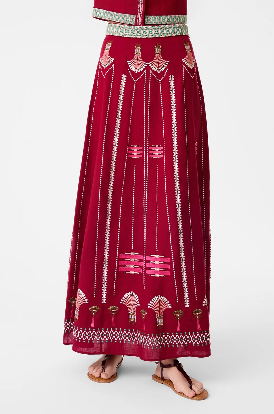 EMPORIO SIRENUSE Camille embroidered linen and cotton long skirt Women RED 2