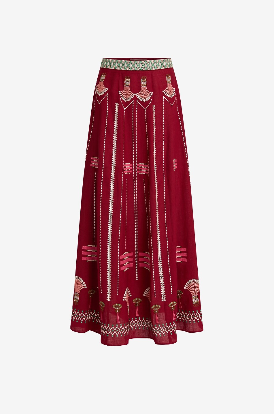 Camille embroidered linen and cotton long skirt