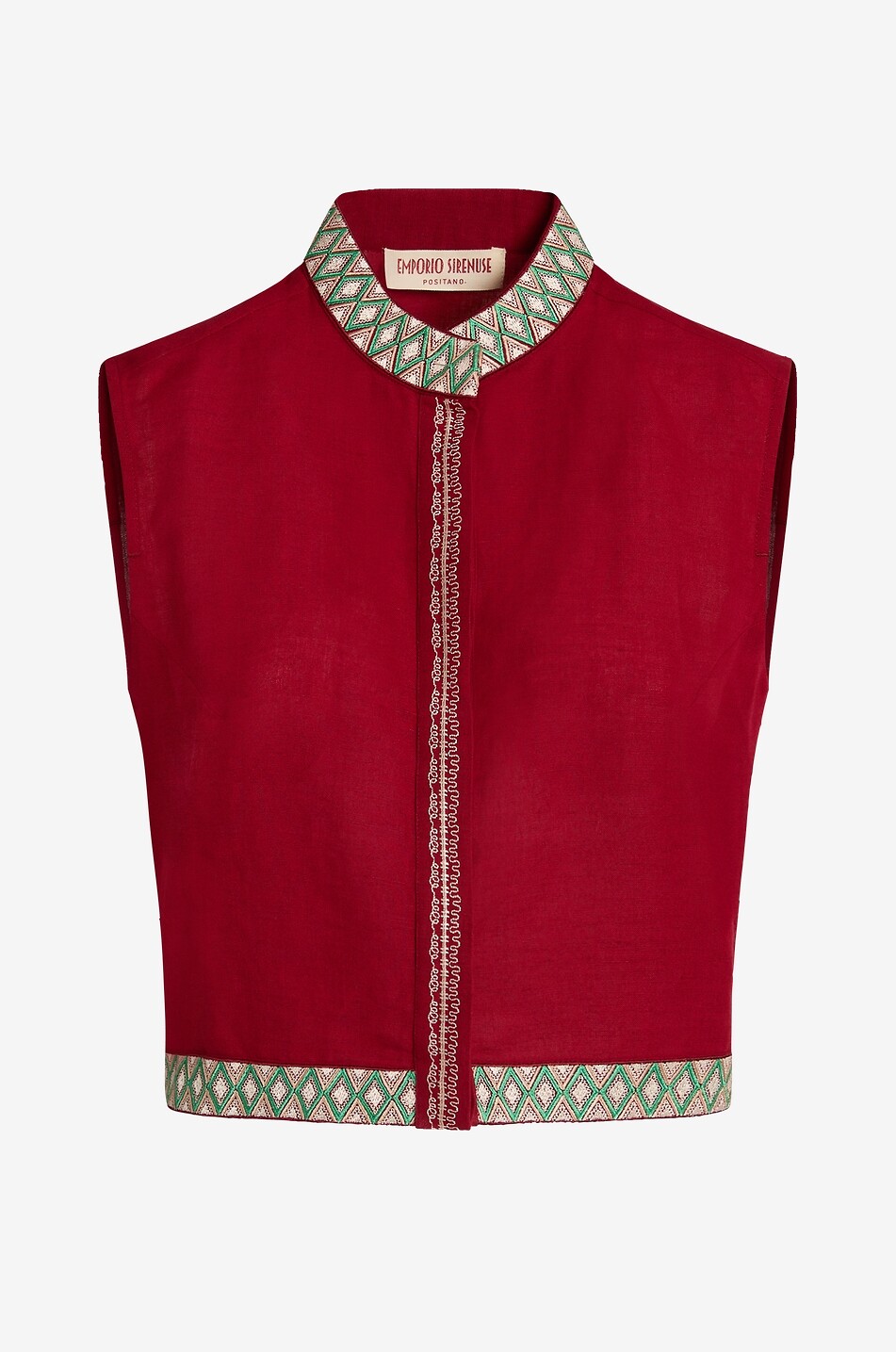 Andorra embroidered linen and cotton mandarin collar waistcoat