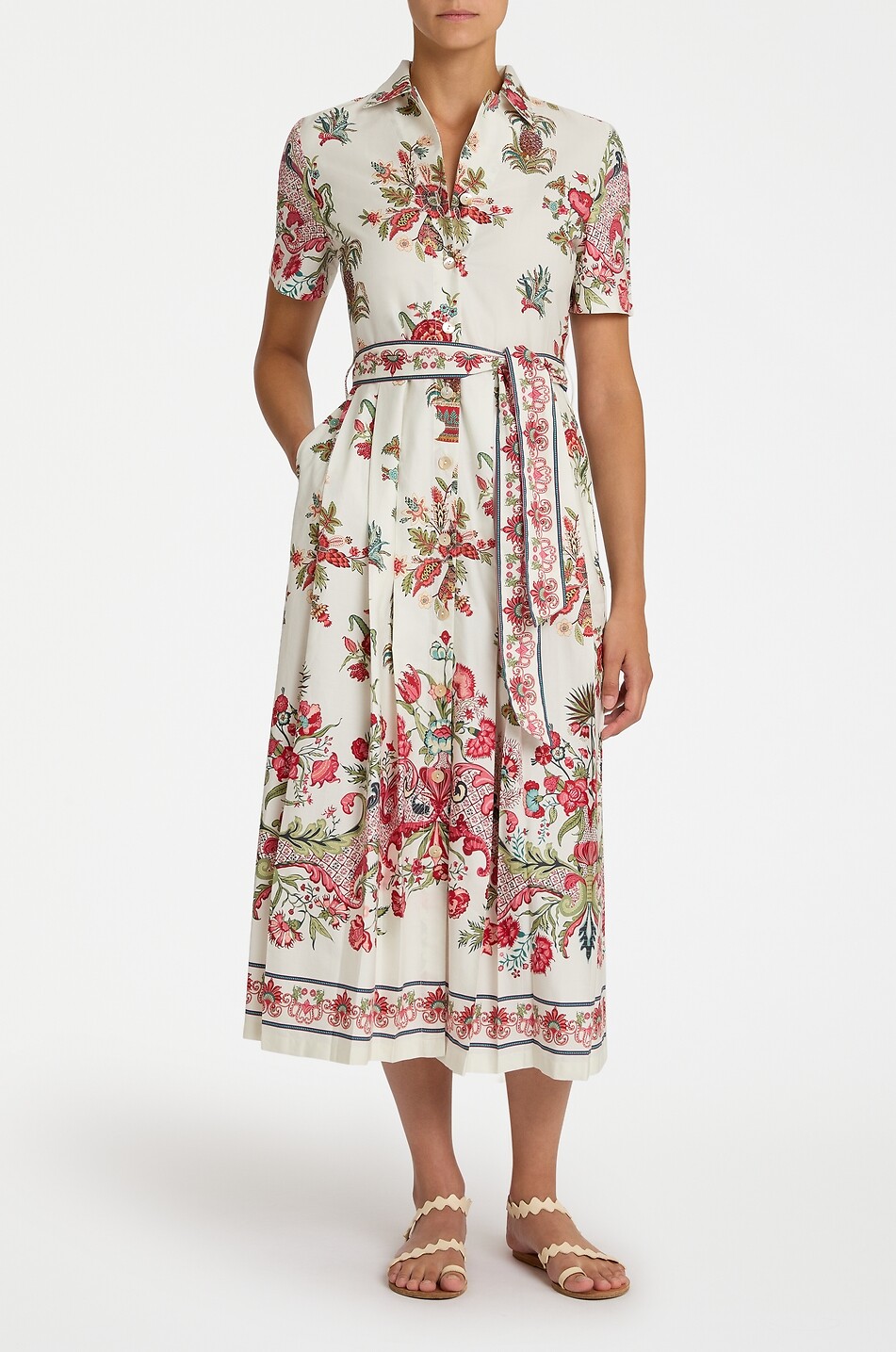 EMPORIO SIRENUSE Claudia belted midi shirt dress in cotton twill Women MULTI COLOURED 2