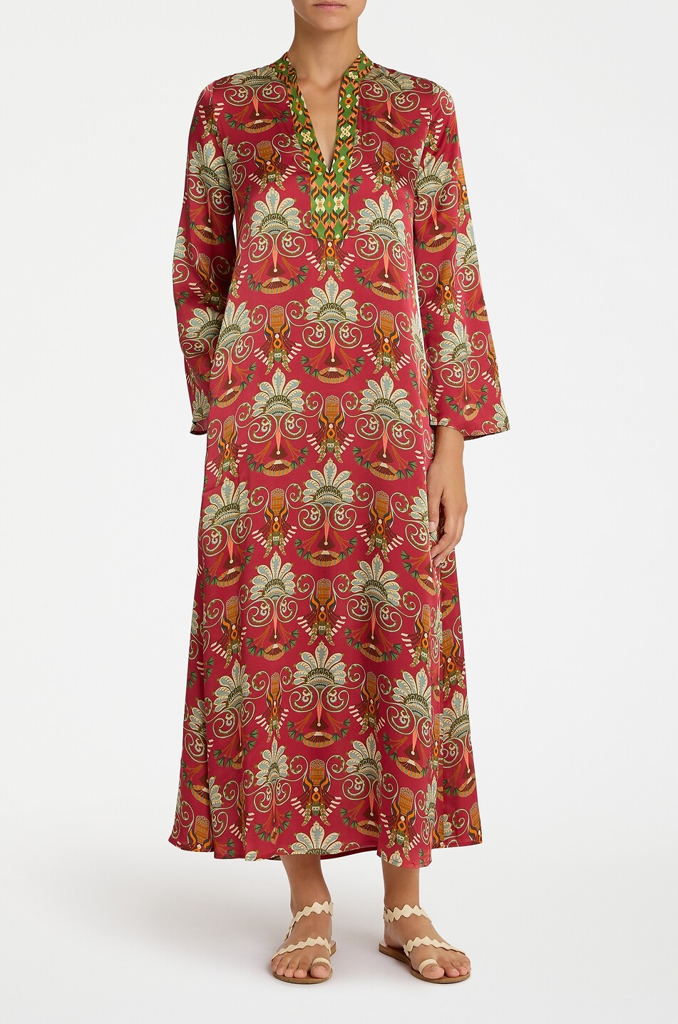 EMPORIO SIRENUSE Jenna silk long-sleeved flared dress Women RED 2