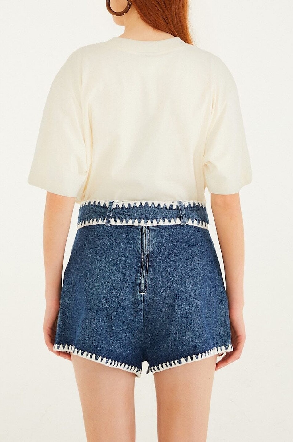 FARM RIO Short en denim de coton à détail crochet Femme BLEU 3