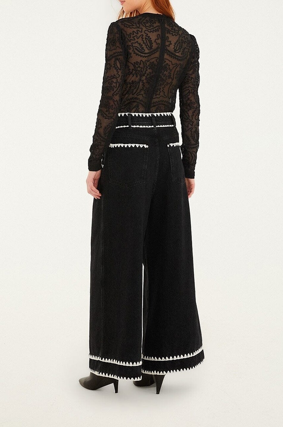 FARM RIO Romantic Crochet high-rise wide-leg jeans Women BLACK 3