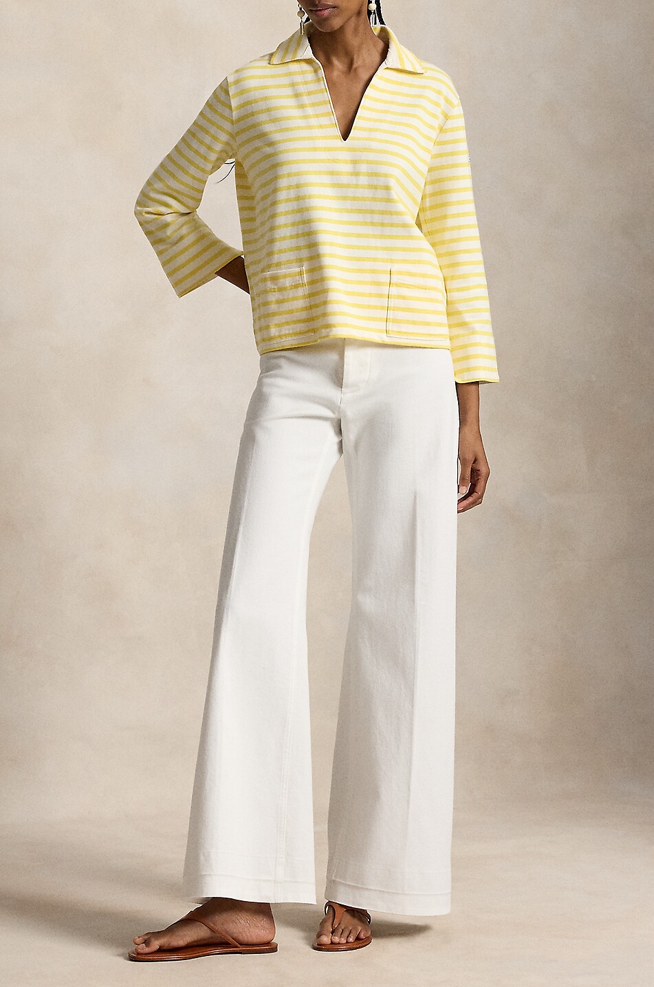POLO RALPH LAUREN Striped cotton jersey Breton neck jumper Women LIGHT YELLOW 4