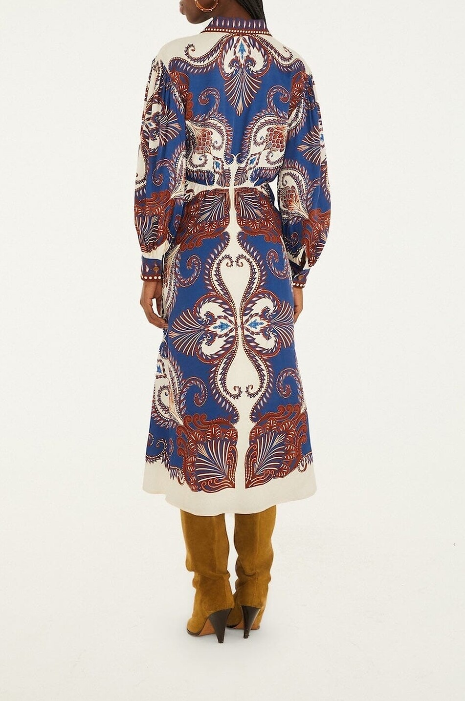 FARM RIO Arabesque Scarf printed midi shirt dress Women BLUE 4