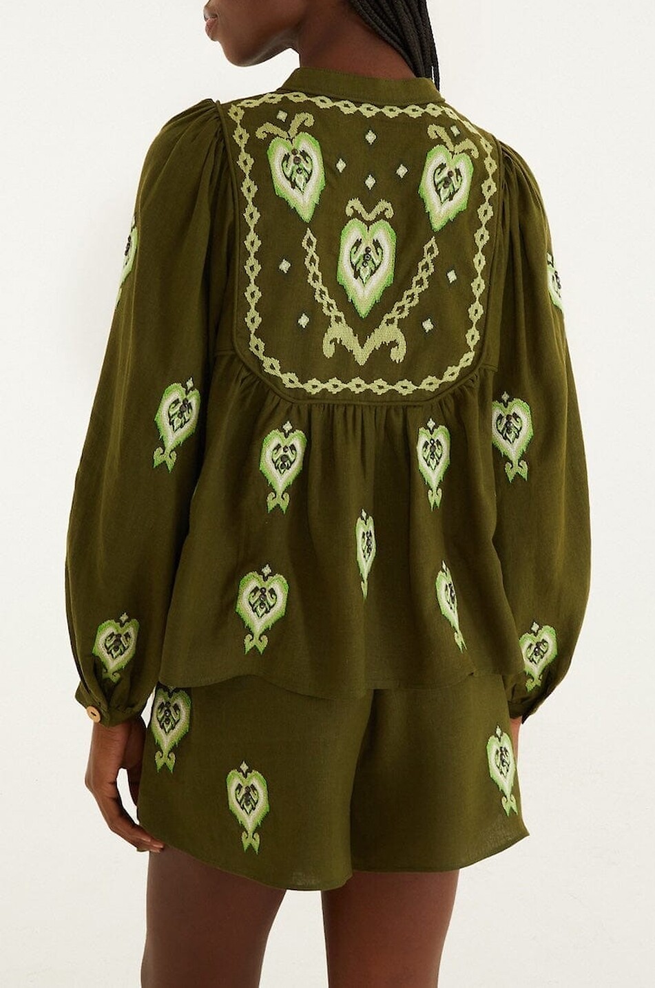 FARM RIO Short brodé en lin et viscose Heart Tapestry Femme VERT 4