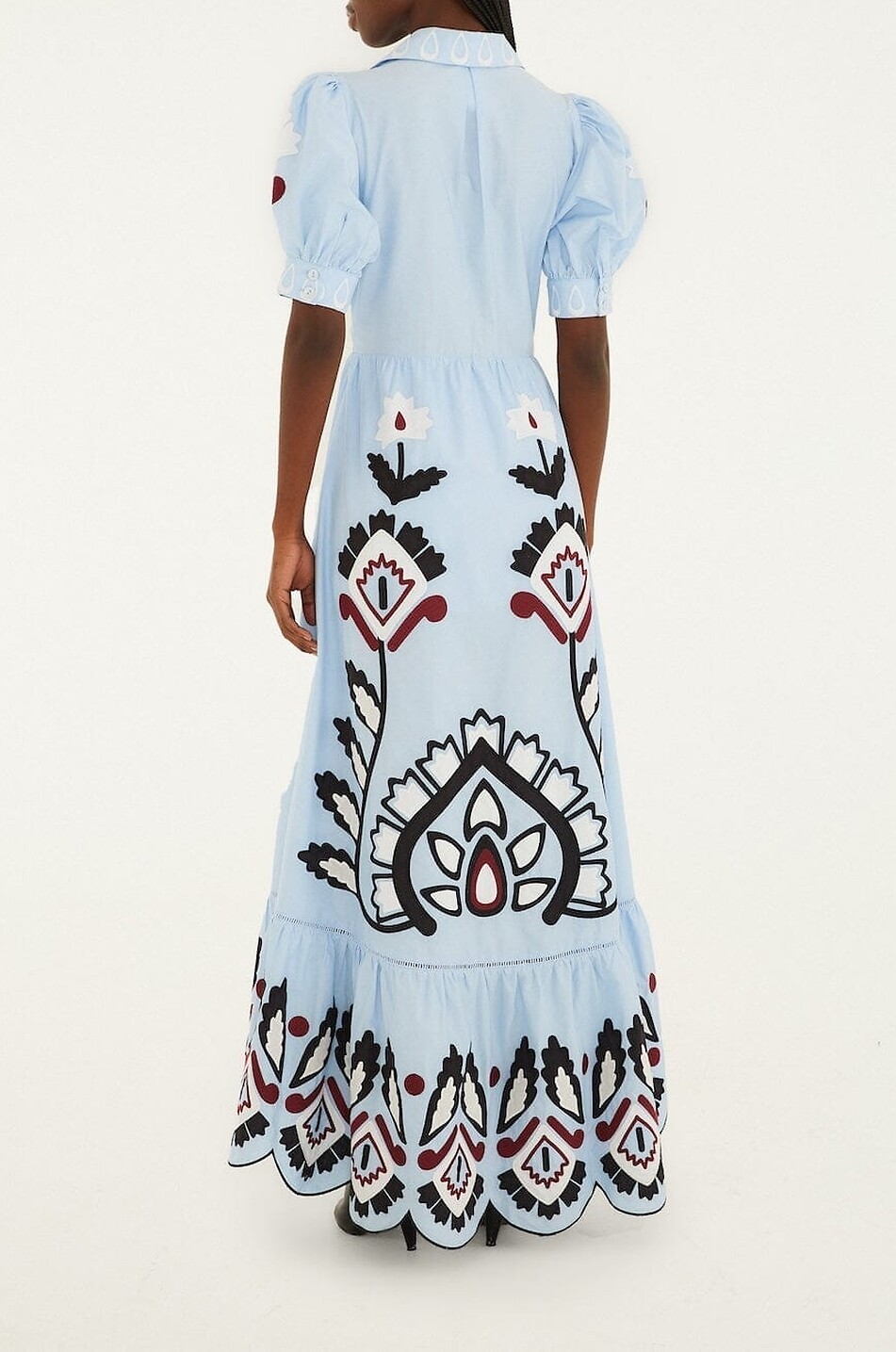 FARM RIO Blue Artisanal embroidered cotton maxi dress with puff sleeves Women LIGHT BLUE 5