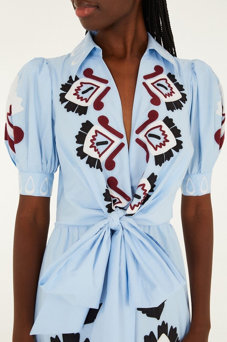 FARM RIO Blue Artisanal embroidered cotton maxi dress with puff sleeves Women LIGHT BLUE 6