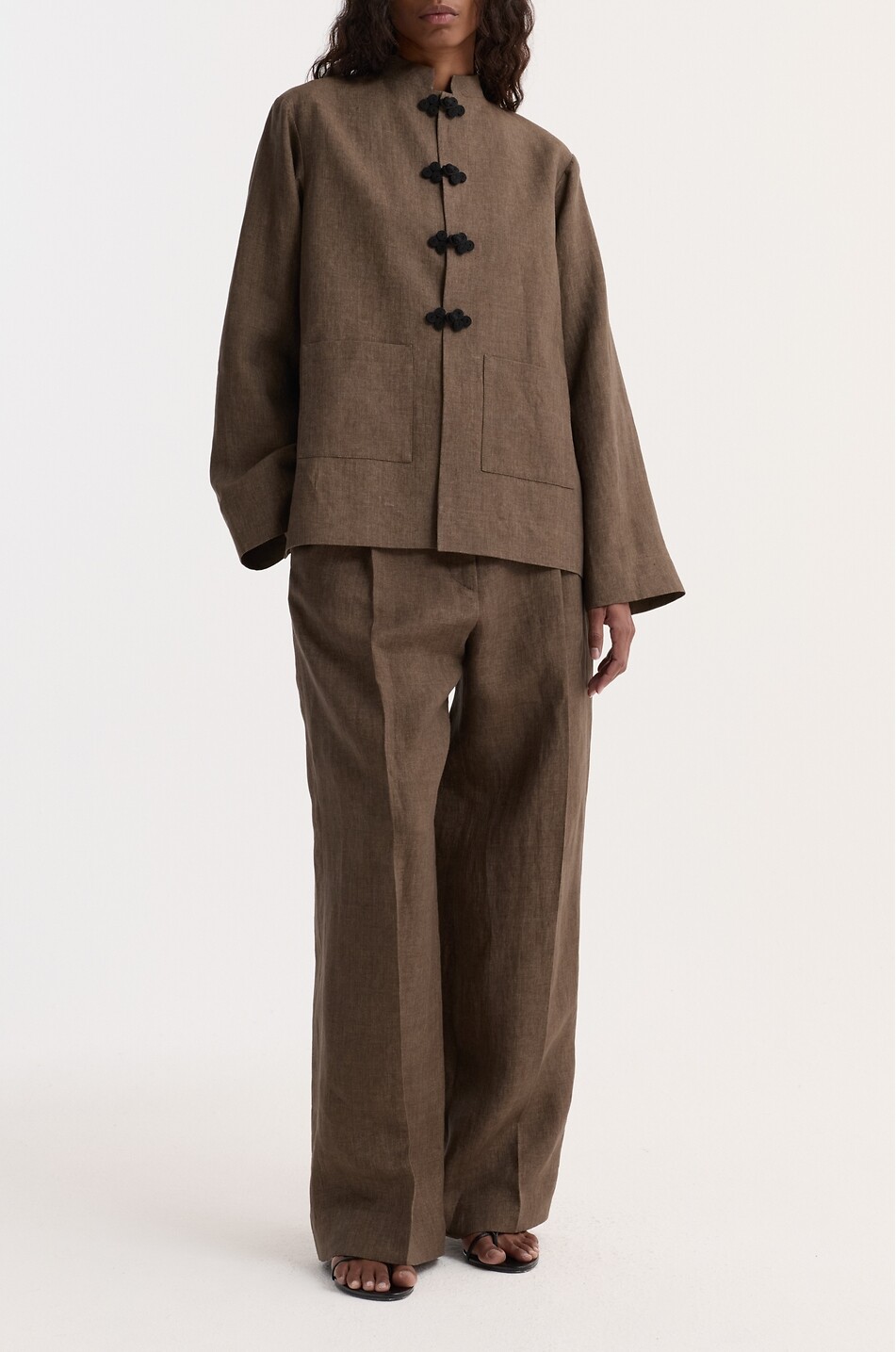 RÓHE Short linen stand-collar lightweight jacket Women BROWN 4