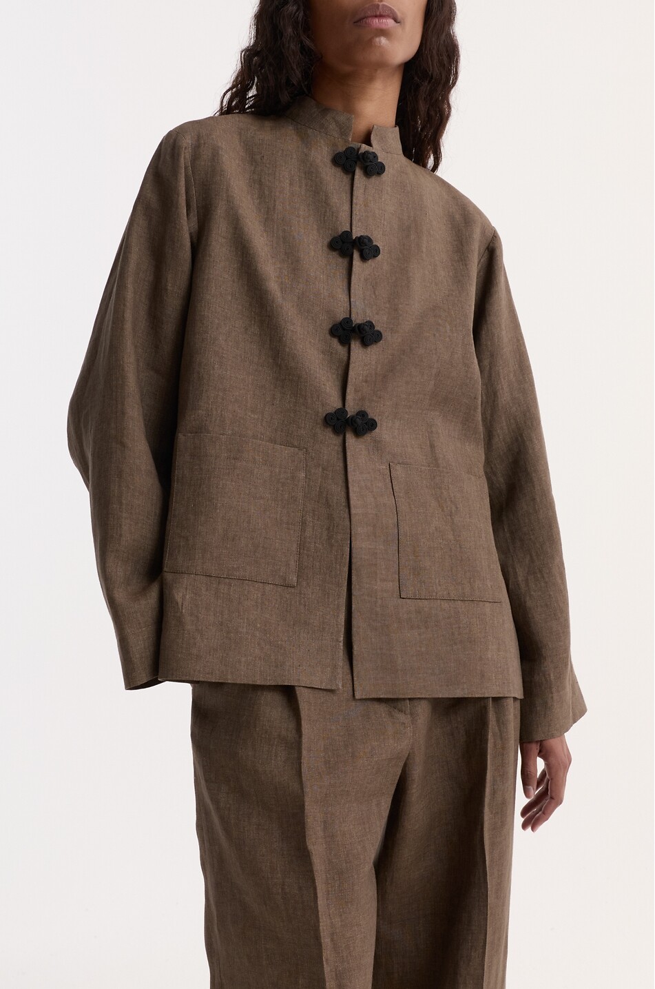 RÓHE Short linen stand-collar lightweight jacket Women BROWN 2