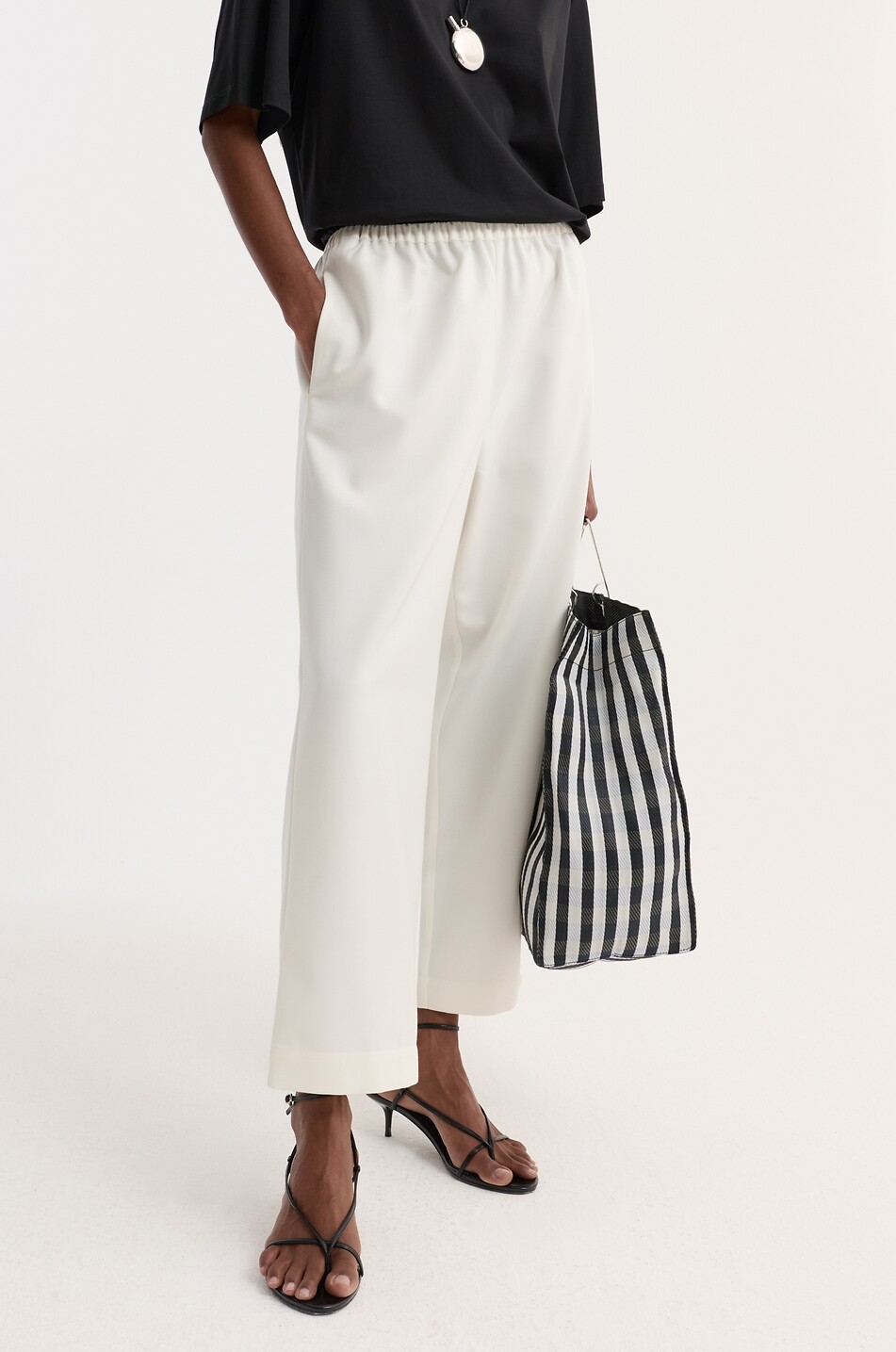 RÓHE Wide-leg cropped trousers with elasticated waist in blended wool Women EGGSHELL 4