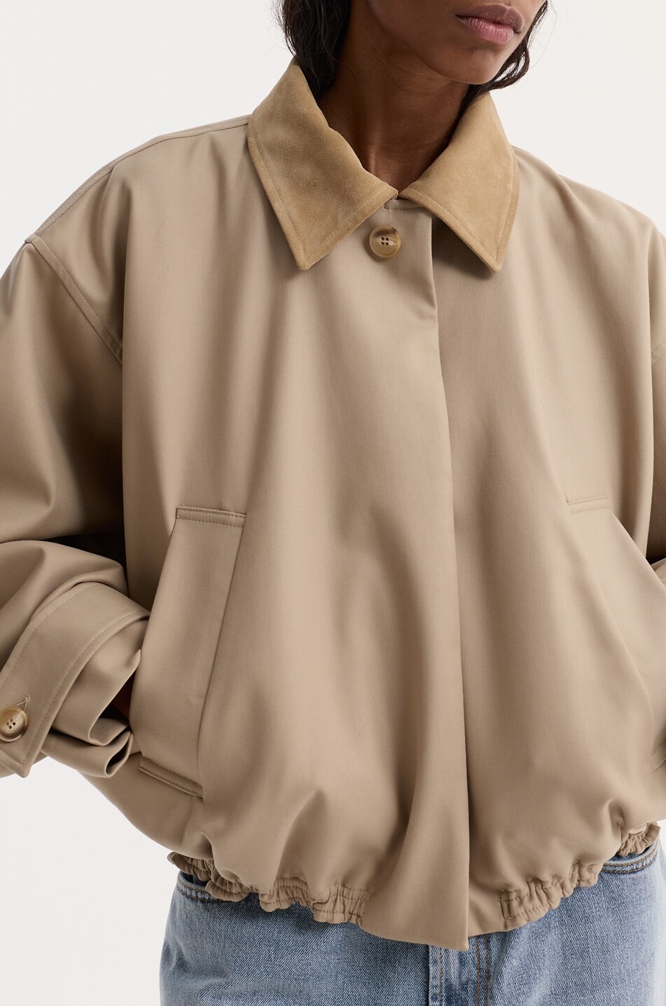 RÓHE Short cotton bomber jacket with batwing sleeves Women BEIGE 4