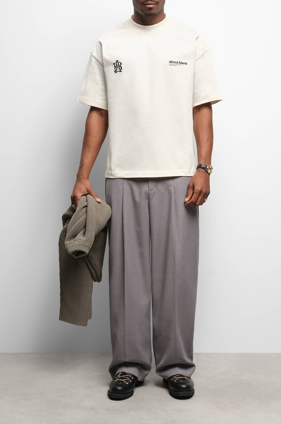 ABOUT:BLANK T-shirt oversize à col rond en coton Dual Logo Homme BLANC 3
