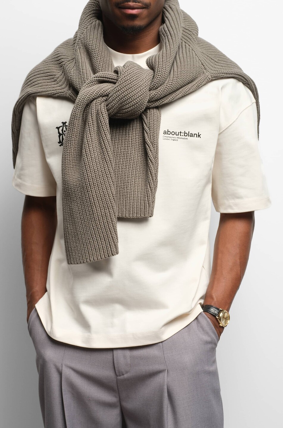 ABOUT:BLANK T-shirt oversize à col rond en coton Dual Logo Homme BLANC 7