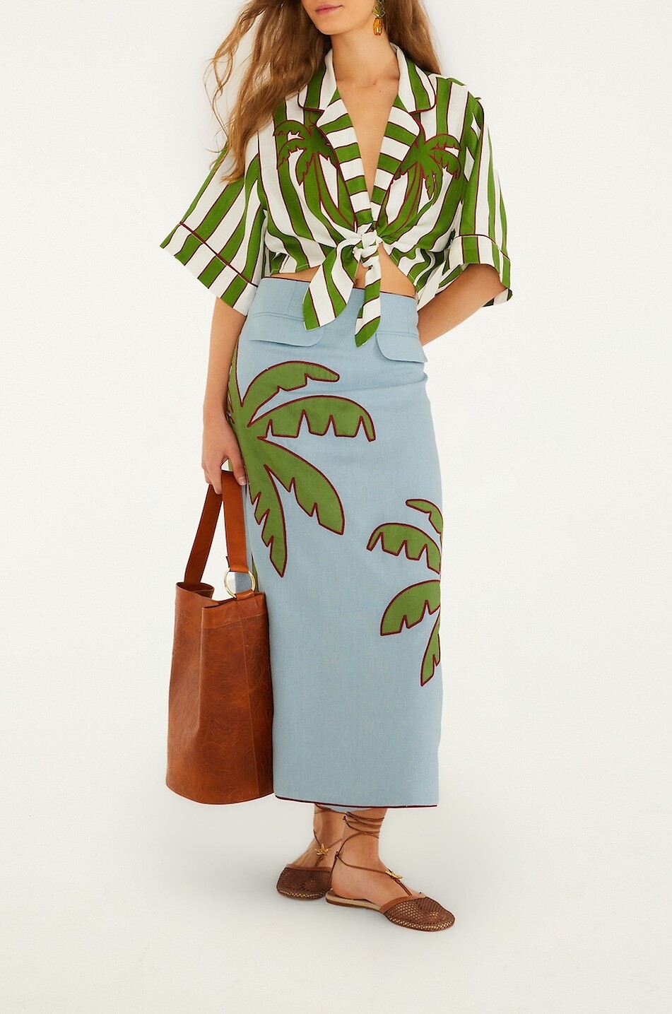 FARM RIO Midi skirt in patterned linen Women BLUE 3