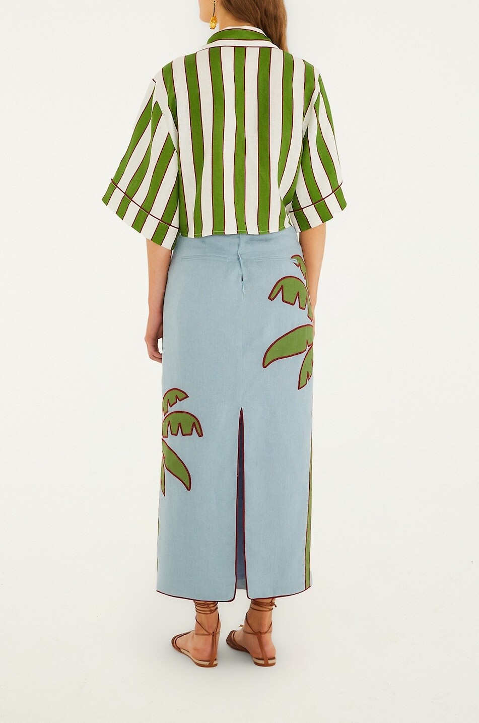 FARM RIO Midi skirt in patterned linen Women BLUE 4