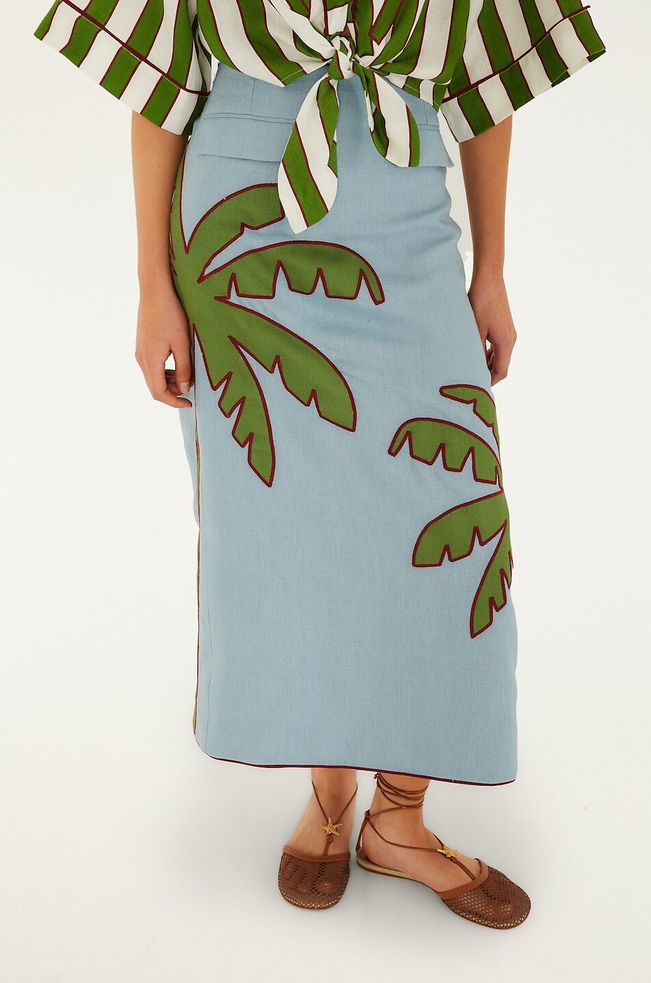 FARM RIO Midi skirt in patterned linen Women BLUE 5