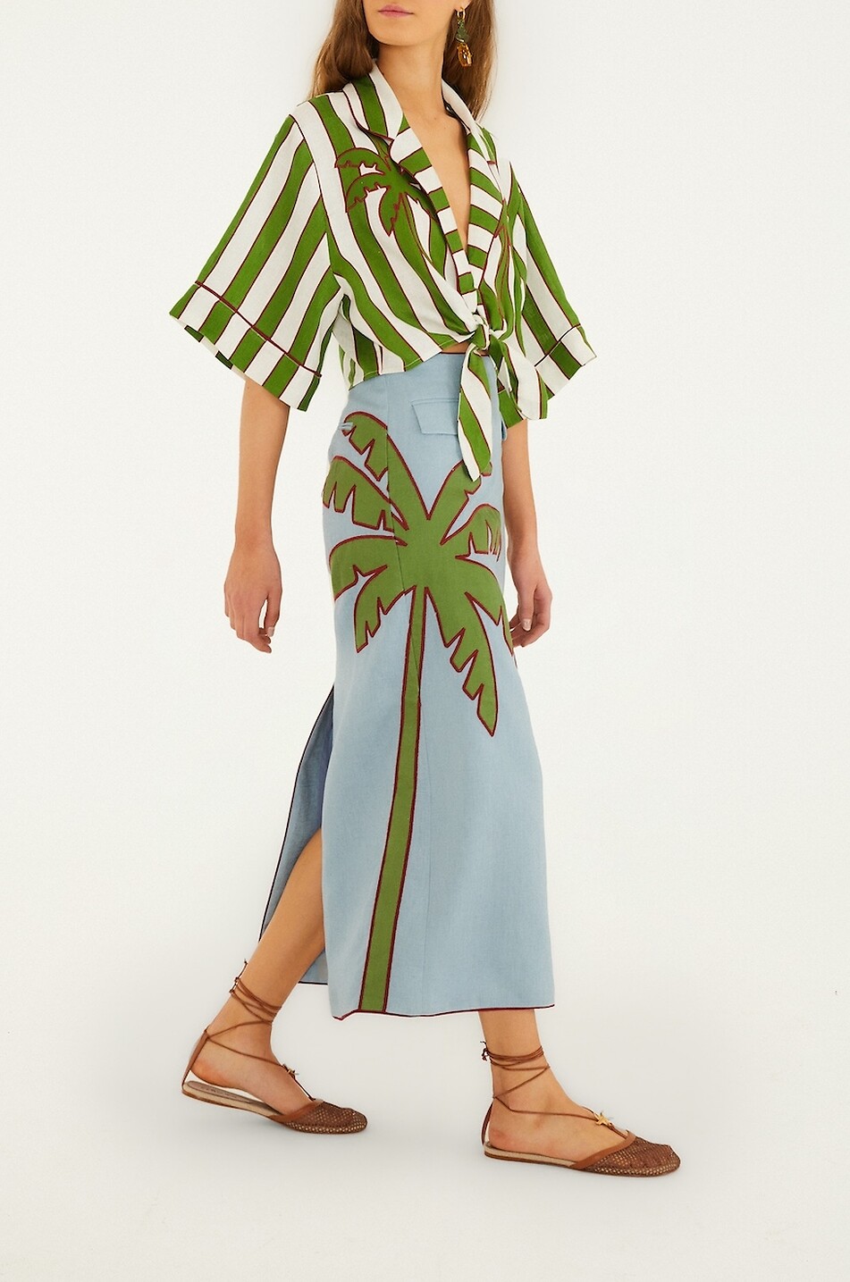 FARM RIO Midi skirt in patterned linen Women BLUE 6