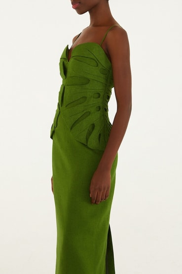 farm rio cross-stitch richelieu linen blend dress Off-White Tulip Richelieu Embroidered Midi Dress