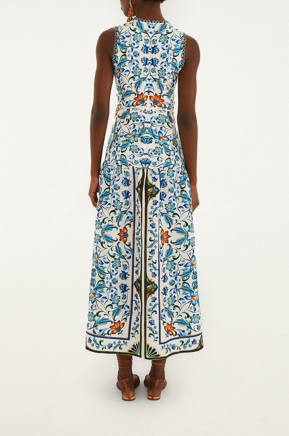 FARM RIO Langärmeliges tailliertes Kleid aus bedrucktem Leinen Flora Tile Damen BUNT 4