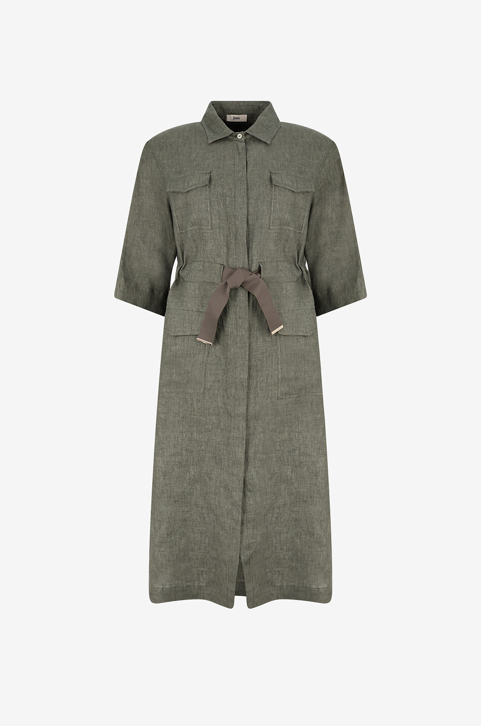 Midi linen shirt dress with collar