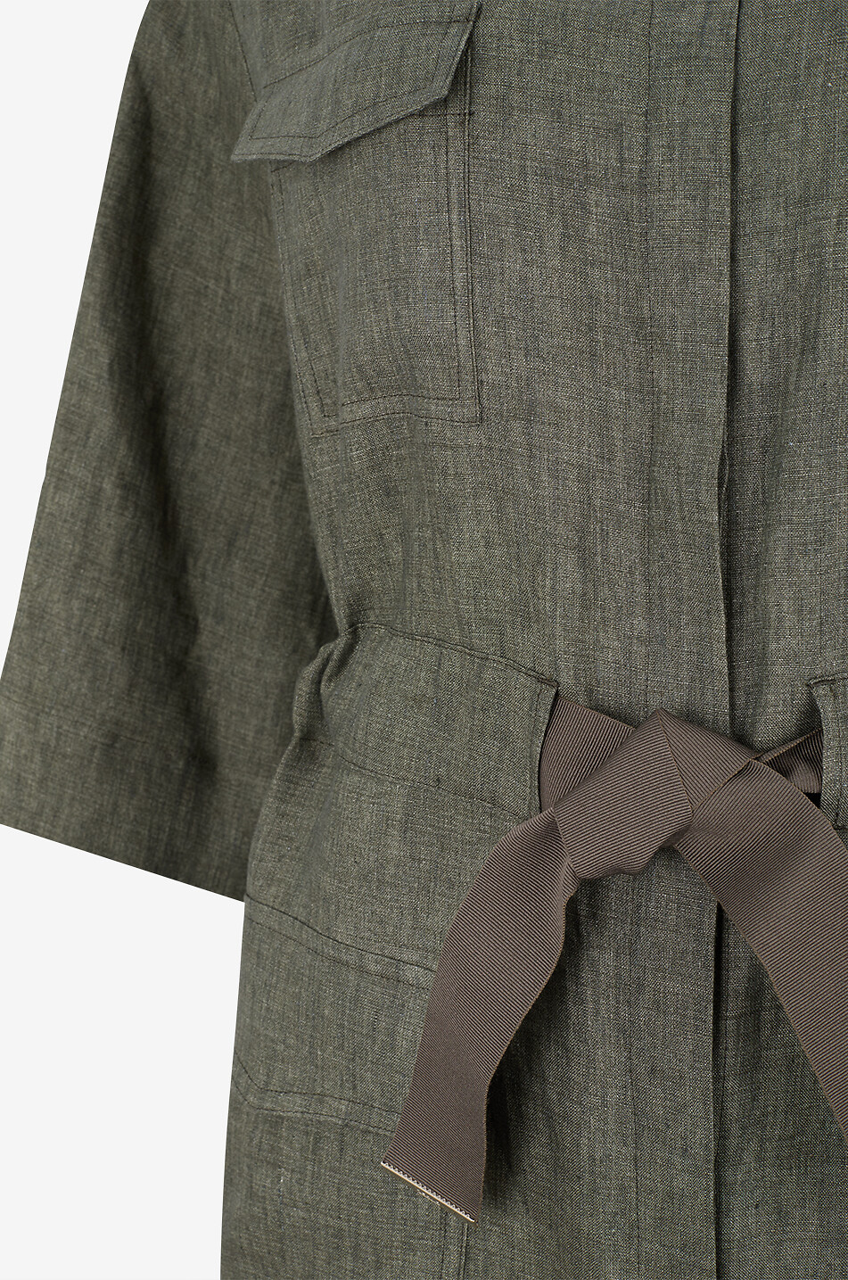 HERNO Midi linen shirt dress with collar Women DARK GREEN 3