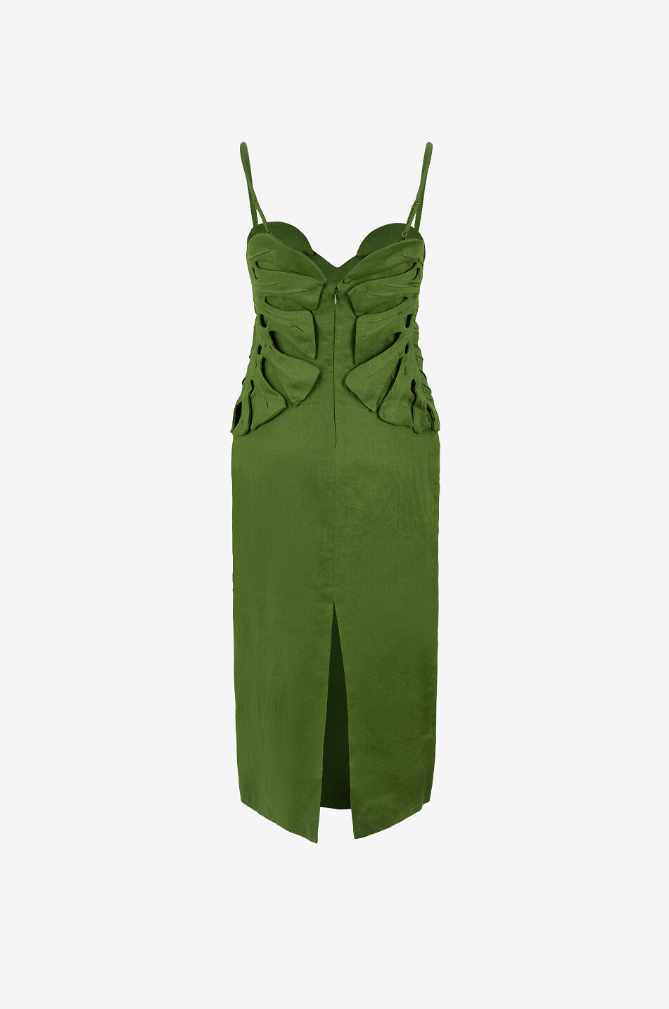 Fitted sweetheart neckline mid-length linen dress - FARM RIO - GREEN -  Bongnie