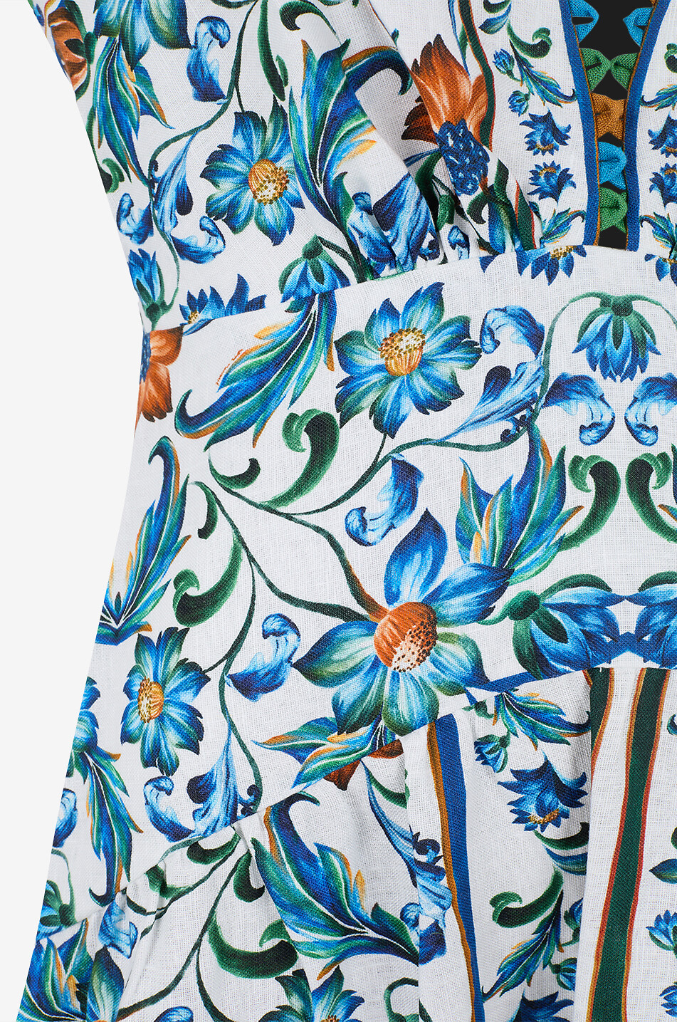 FARM RIO Langärmeliges tailliertes Kleid aus bedrucktem Leinen Flora Tile Damen BUNT 7