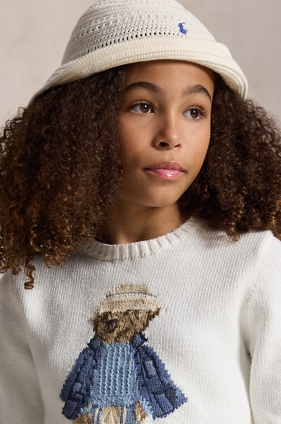 POLO RALPH LAUREN Pony girls' crochet cotton bucket hat Girl EGGSHELL 3