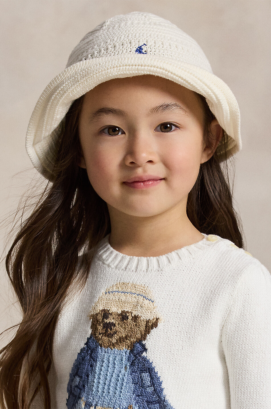 POLO RALPH LAUREN Pony girls' crochet cotton bucket hat Girl EGGSHELL 4