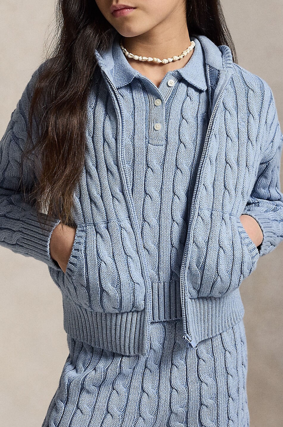 POLO RALPH LAUREN Pony hooded girls' cable-knit cotton full-zip hooded jumper Boy BLUE 3