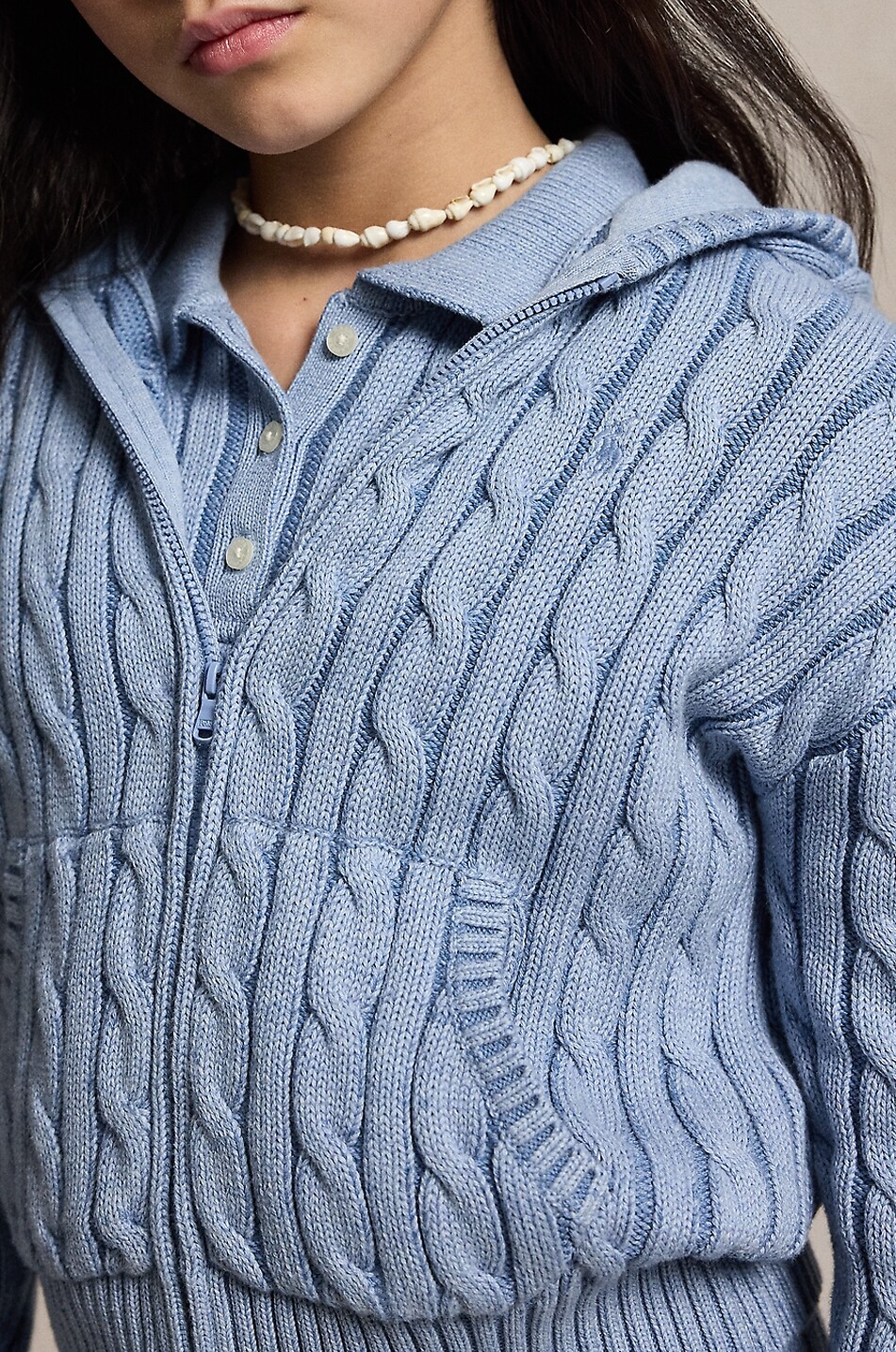 POLO RALPH LAUREN Pony hooded girls' cable-knit cotton full-zip hooded jumper Boy BLUE 5