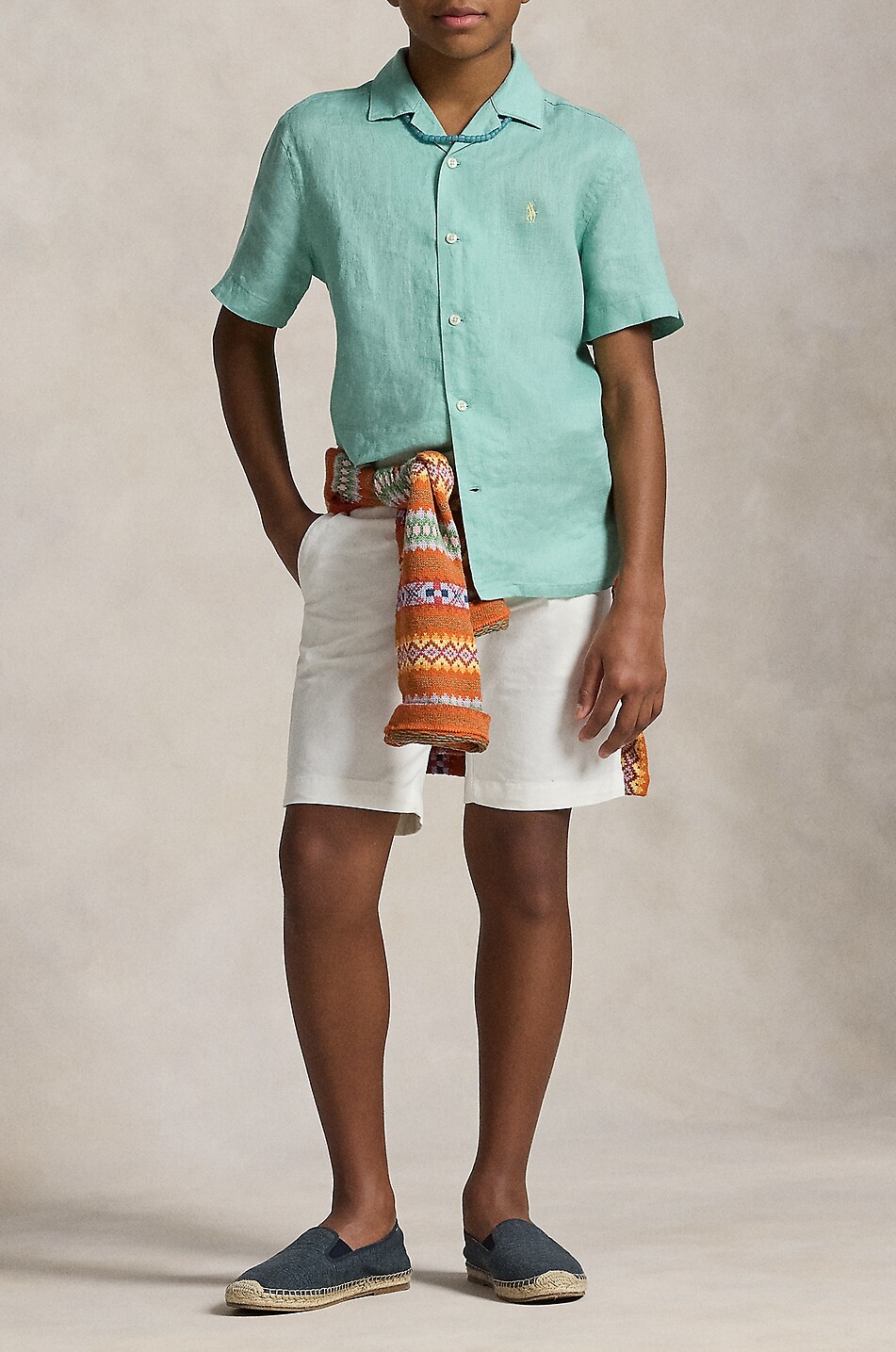 POLO RALPH LAUREN Pony linen short-sleeved boy's shirt Boy LIGHT GREEN 4