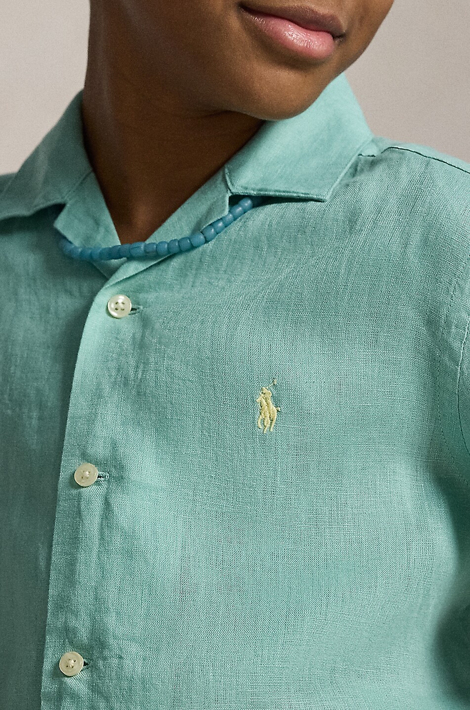 POLO RALPH LAUREN Pony linen short-sleeved boy's shirt Boy LIGHT GREEN 5