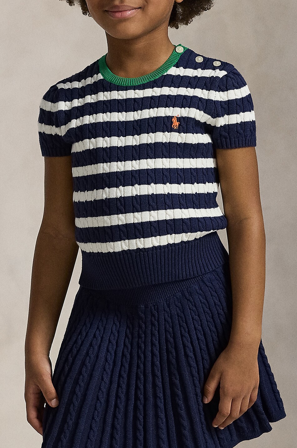 POLO RALPH LAUREN Pony girls' striped jumper and pleated skirt set Girl DARK BLUE 3