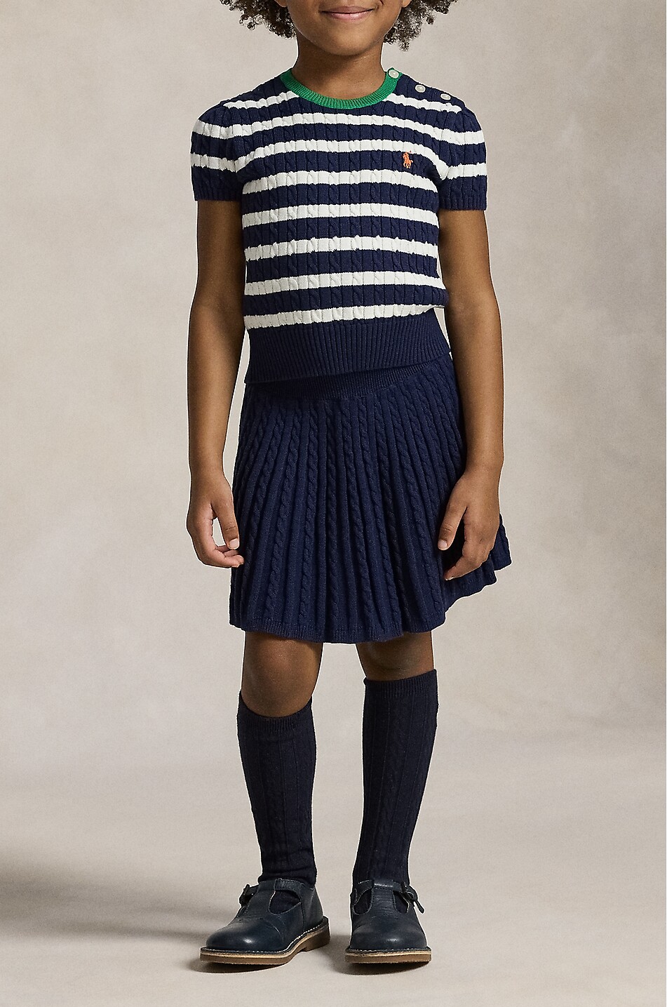 POLO RALPH LAUREN Pony girls' striped jumper and pleated skirt set Girl DARK BLUE 4