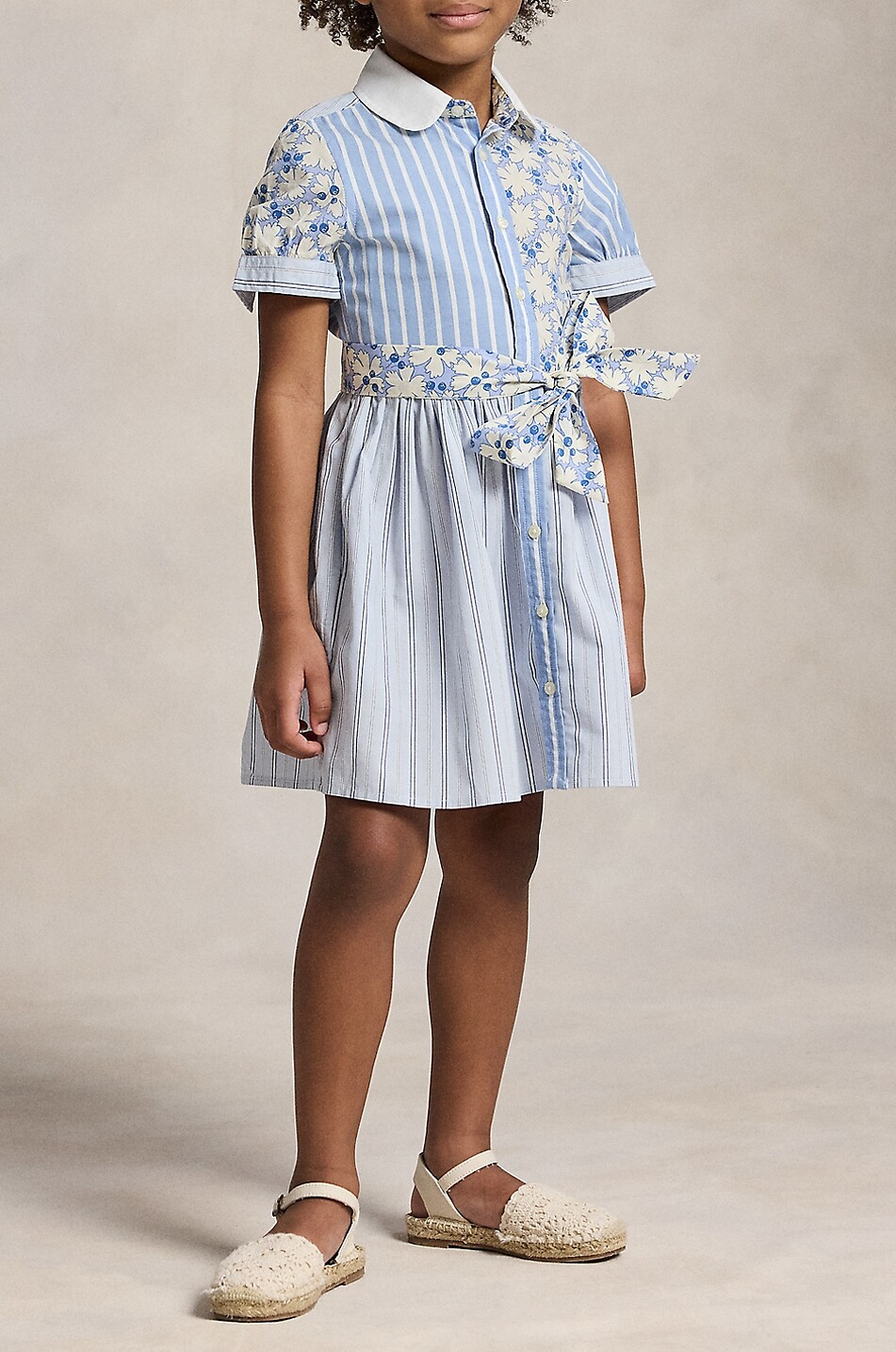 POLO RALPH LAUREN Poplin cotton shirt dress with patterns Girl LIGHT BLUE 3