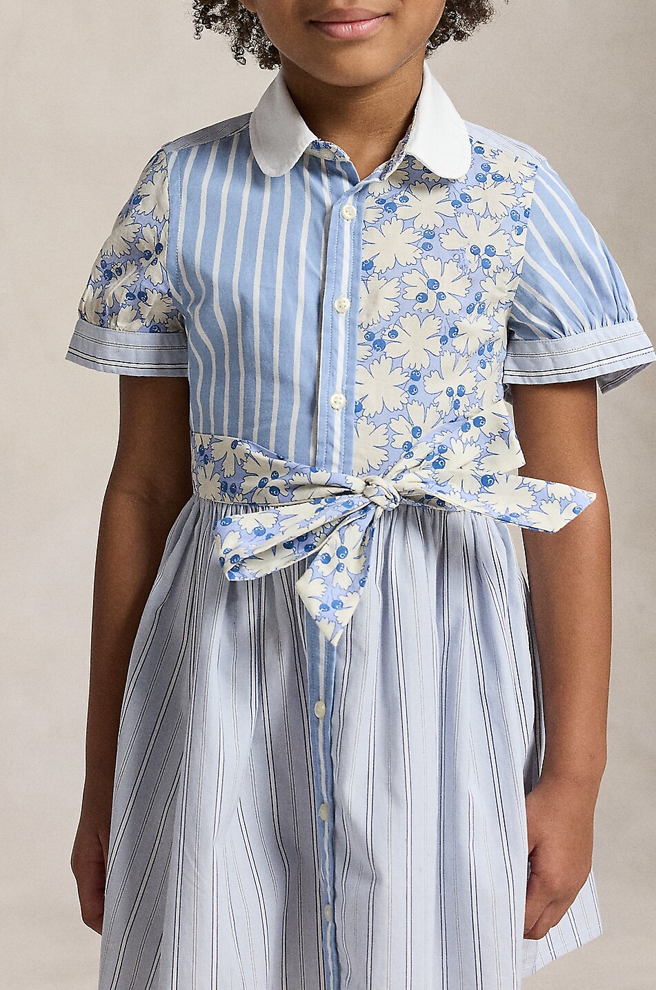 POLO RALPH LAUREN Poplin cotton shirt dress with patterns Girl LIGHT BLUE 4