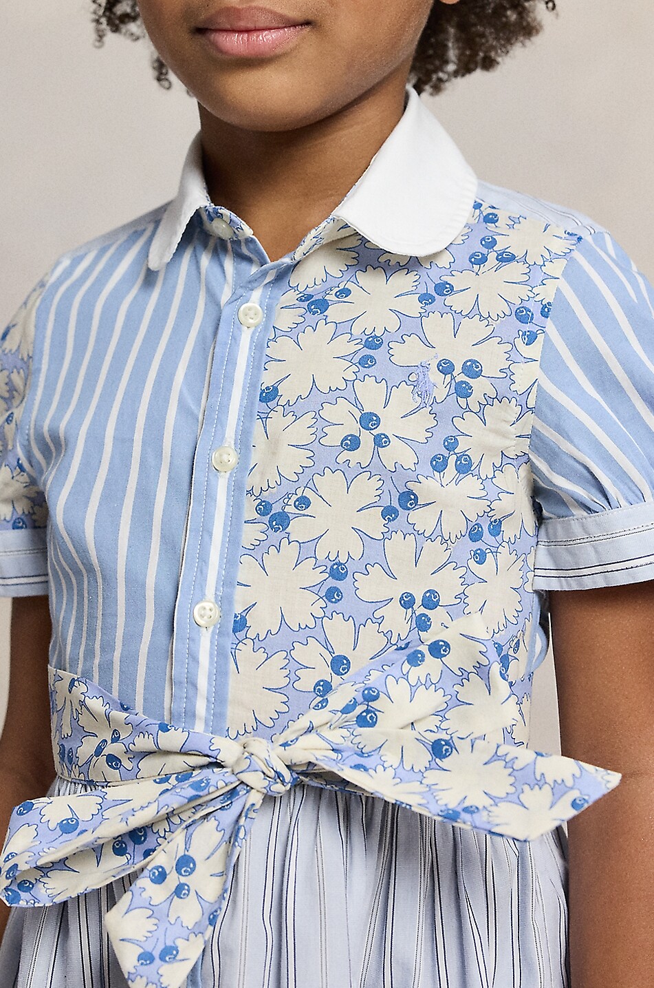 POLO RALPH LAUREN Poplin cotton shirt dress with patterns Girl LIGHT BLUE 5