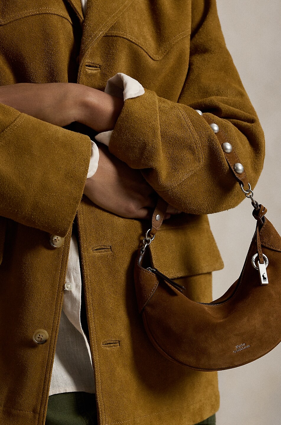 POLO RALPH LAUREN Polo ID Small studded suede shoulder bag Women BROWN 3