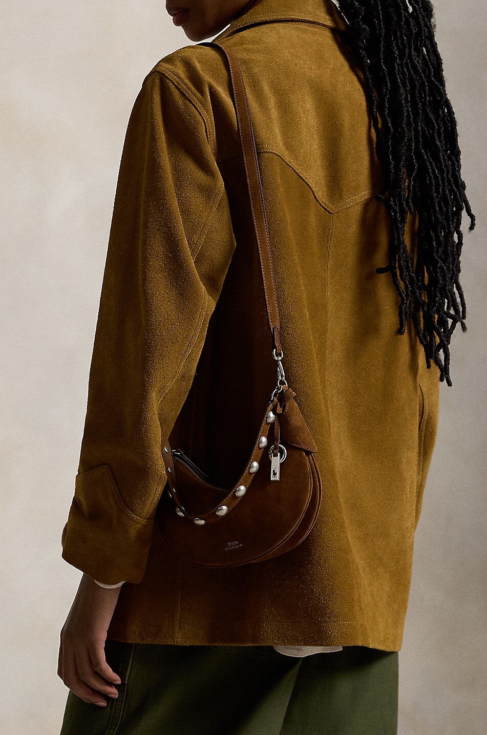 POLO RALPH LAUREN Polo ID Small studded suede shoulder bag Women BROWN 4