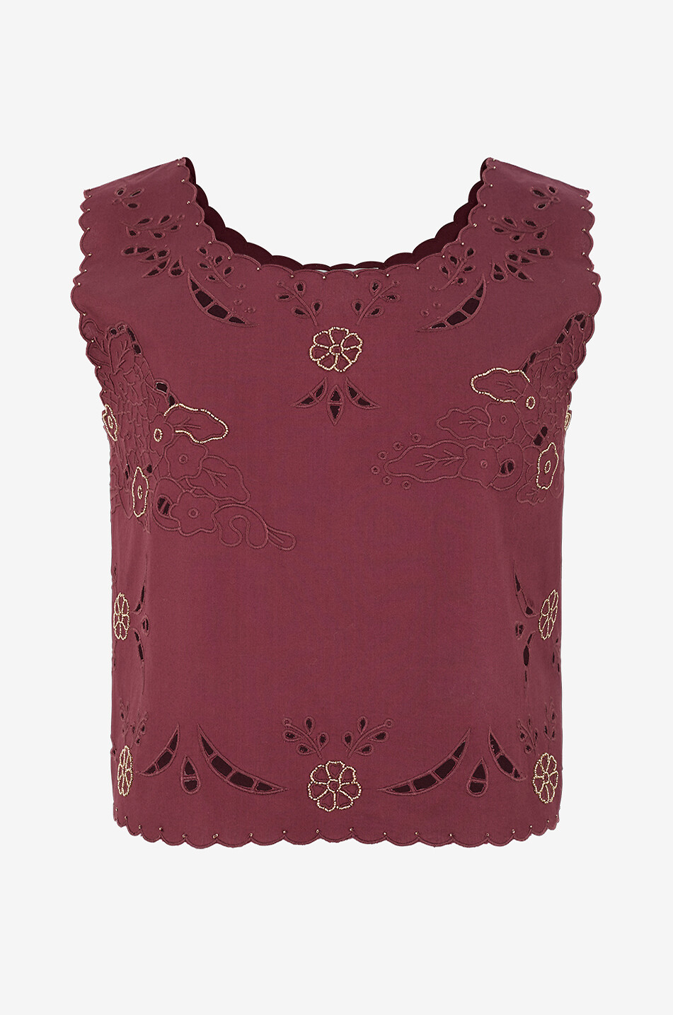 FORTE FORTE Top sans manches brodé en popeline de coton Femme ROUGE FONCÉ 1
