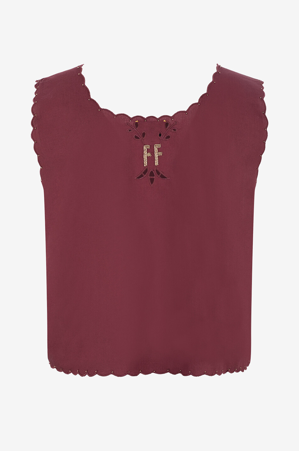 FORTE FORTE Top sans manches brodé en popeline de coton Femme ROUGE FONCÉ 2
