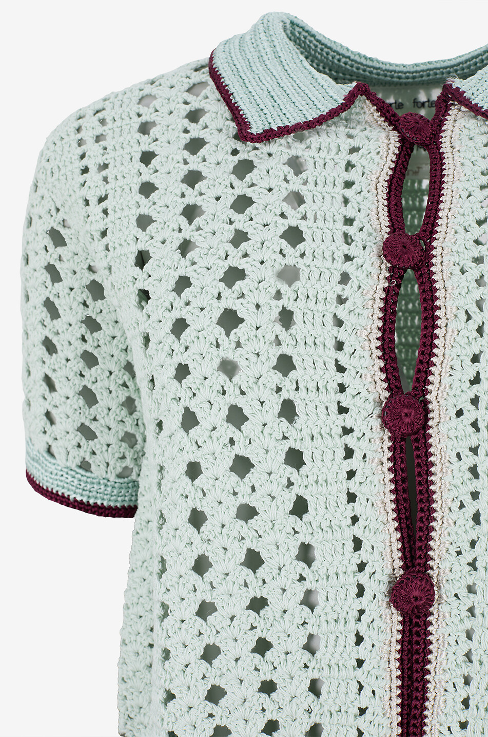 FORTE FORTE Cardigan mit Hemdkragen aus Ajourstrick Cable Damen HELLBLAU 3