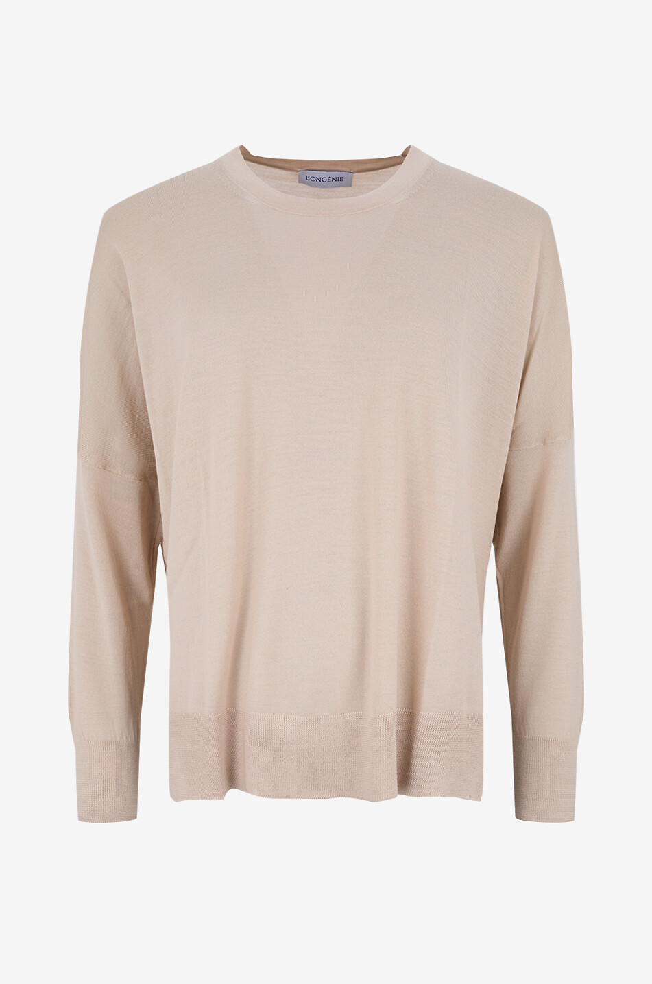 BONGENIE Round-neck jersey pullover with side slits Women Light beige 1