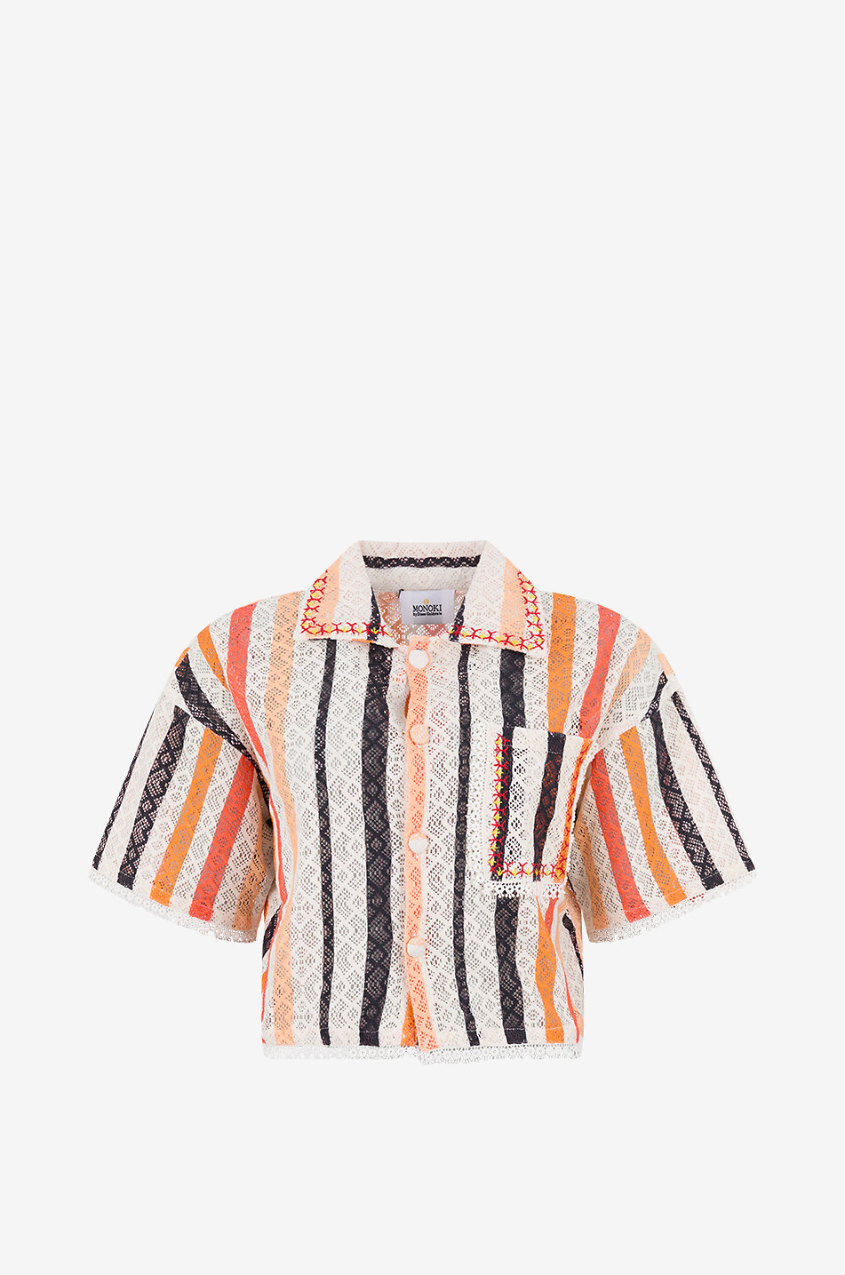 MONOKI Gestreiftes Kurzarm-Häkelhemd aus Baumwolle Zora Damen ORANGE 1