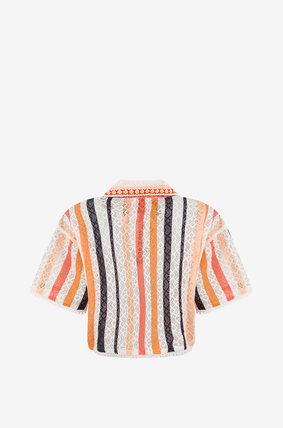 MONOKI Gestreiftes Kurzarm-Häkelhemd aus Baumwolle Zora Damen ORANGE 2