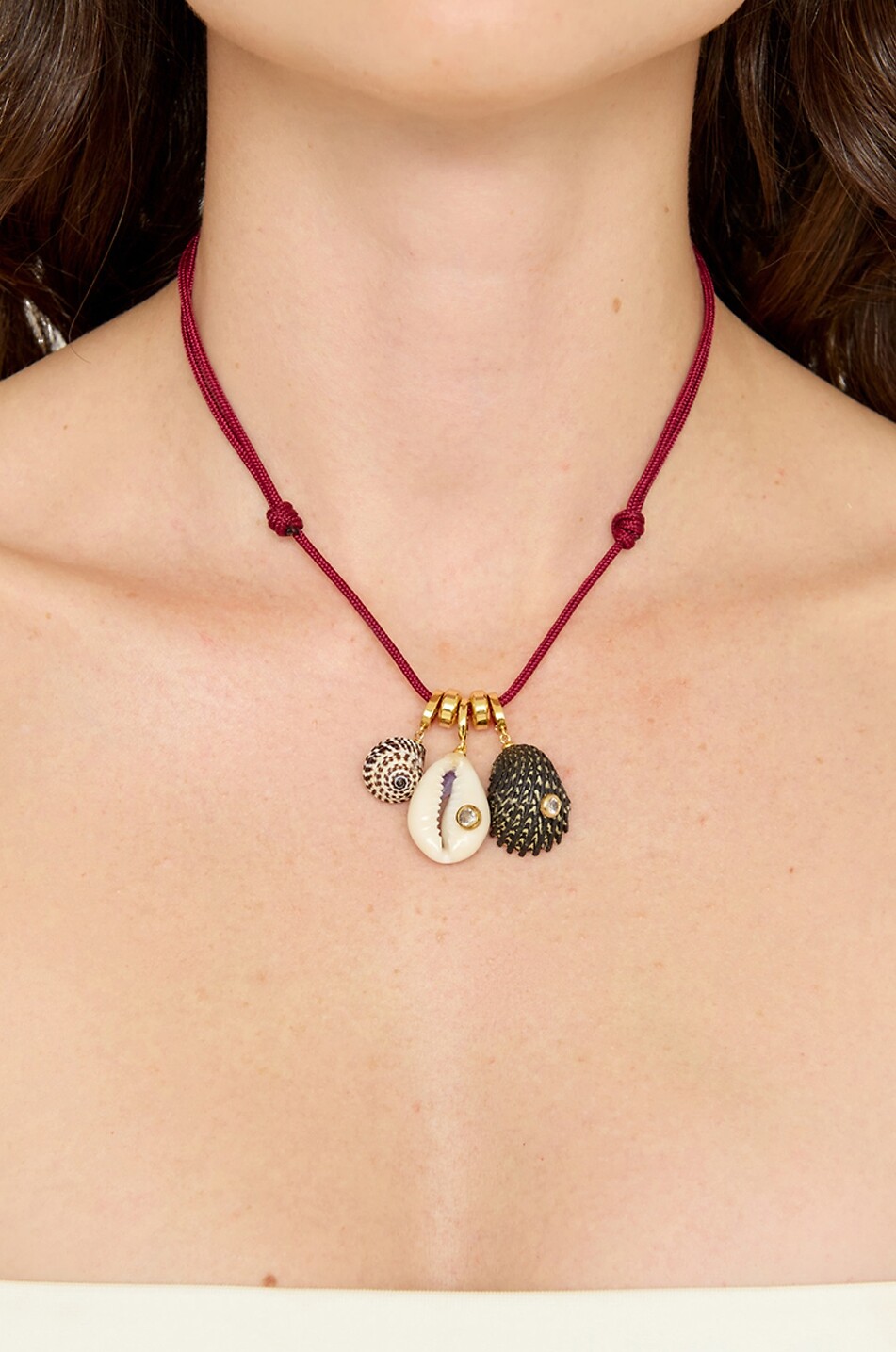 Drift shell-embellished cord necklace - ELIOU - DARK RED - Bongénie